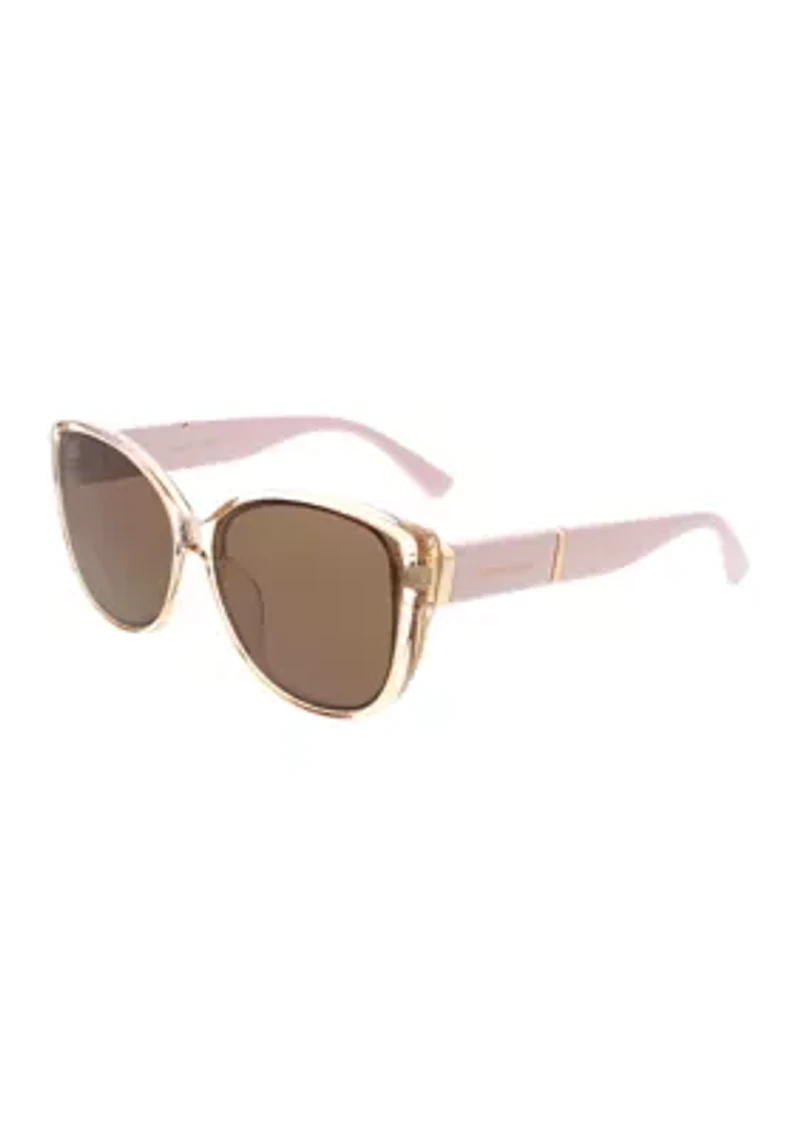 Rounded Modern Cat Eye Sunglasses with Metal Bar Decos