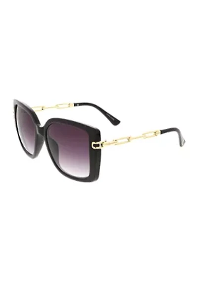 Large Square Sunglasses with Delicate Chain Link Temple