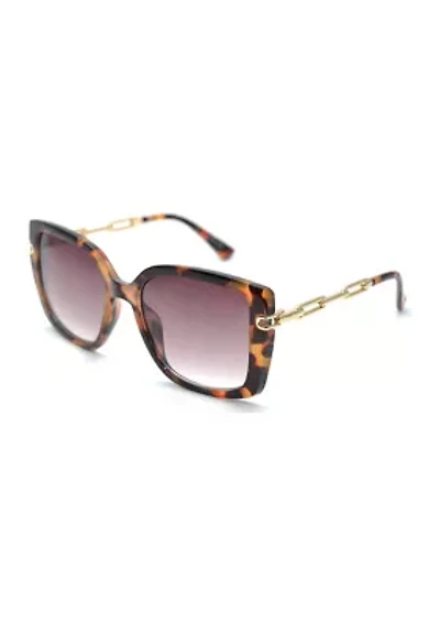 Large Square Sunglasses with Delicate Chain Link Temple