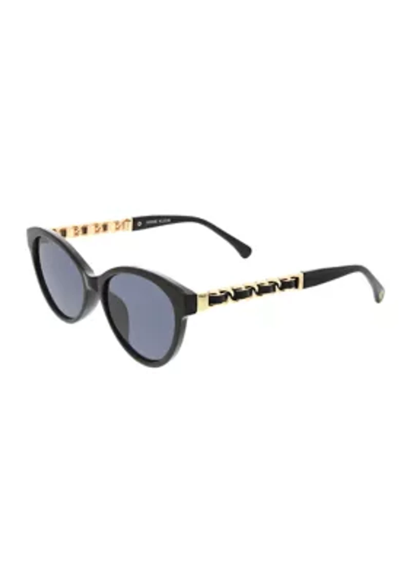 Slim Cat Eye Sunglasses with Braided Chain Link Metal Temples