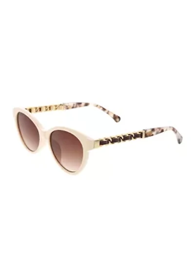 Slim Cat Eye Sunglasses with Braided Chain Link Metal Temples