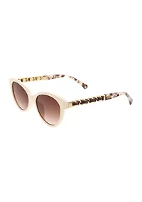 Slim Cat Eye Sunglasses with Braided Chain Link Metal Temples