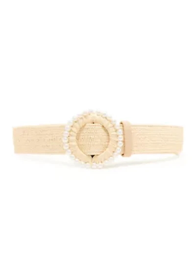 Pearl Trim Buckle Straw Belt