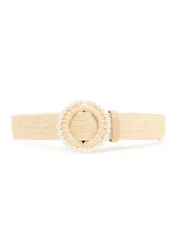 Pearl Trim Buckle Straw Belt