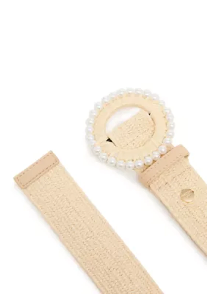 Pearl Trim Buckle Straw Belt