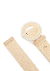 Pearl Trim Buckle Straw Belt