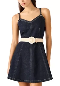 Pearl Trim Buckle Straw Belt