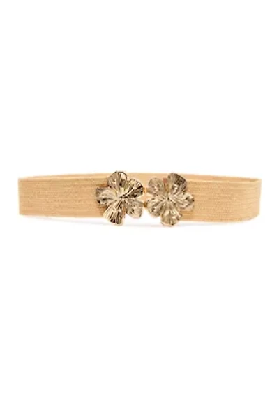 Double Flower Buckle Straw Belt