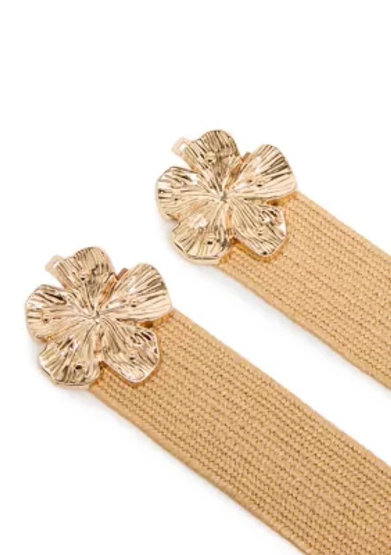 Double Flower Buckle Straw Belt