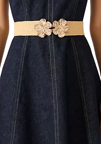 Double Flower Buckle Straw Belt