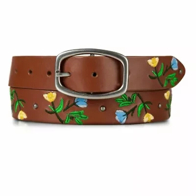 Embroidered Floral Leather Belt
