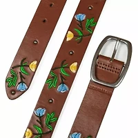 Embroidered Floral Leather Belt