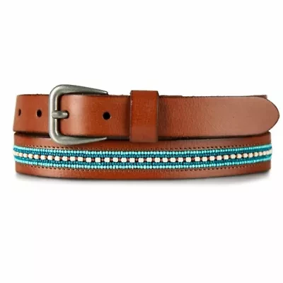 Turquoise Beaded Stripe Leather Belt