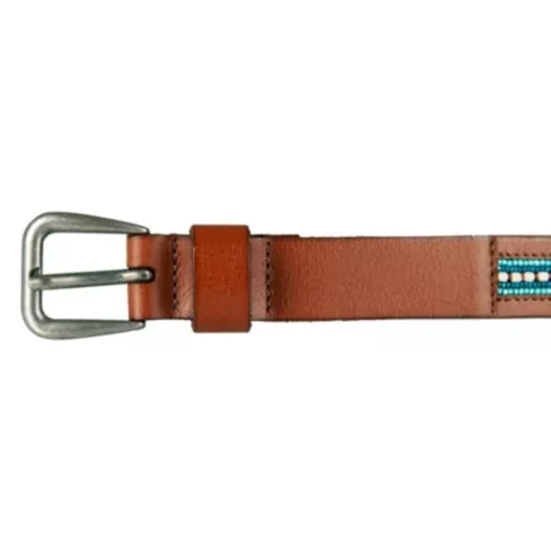Turquoise Beaded Stripe Leather Belt