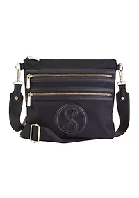 Saffiano Leather Trim Double Zip Crossbody 