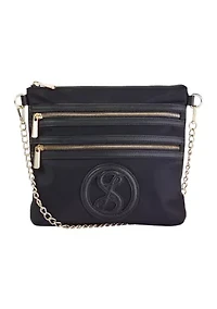 Saffiano Leather Trim Double Zip Crossbody 