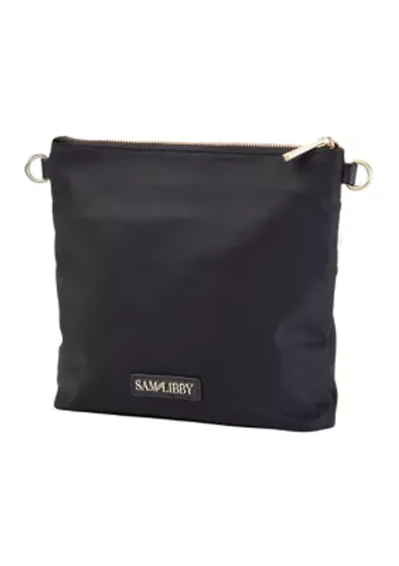 Saffiano Leather Trim Double Zip Crossbody 