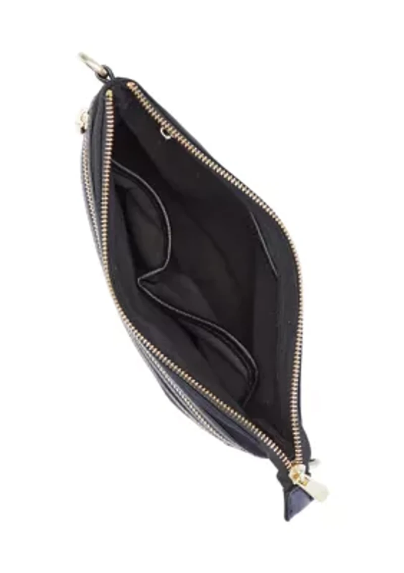 Saffiano Leather Trim Double Zip Crossbody 