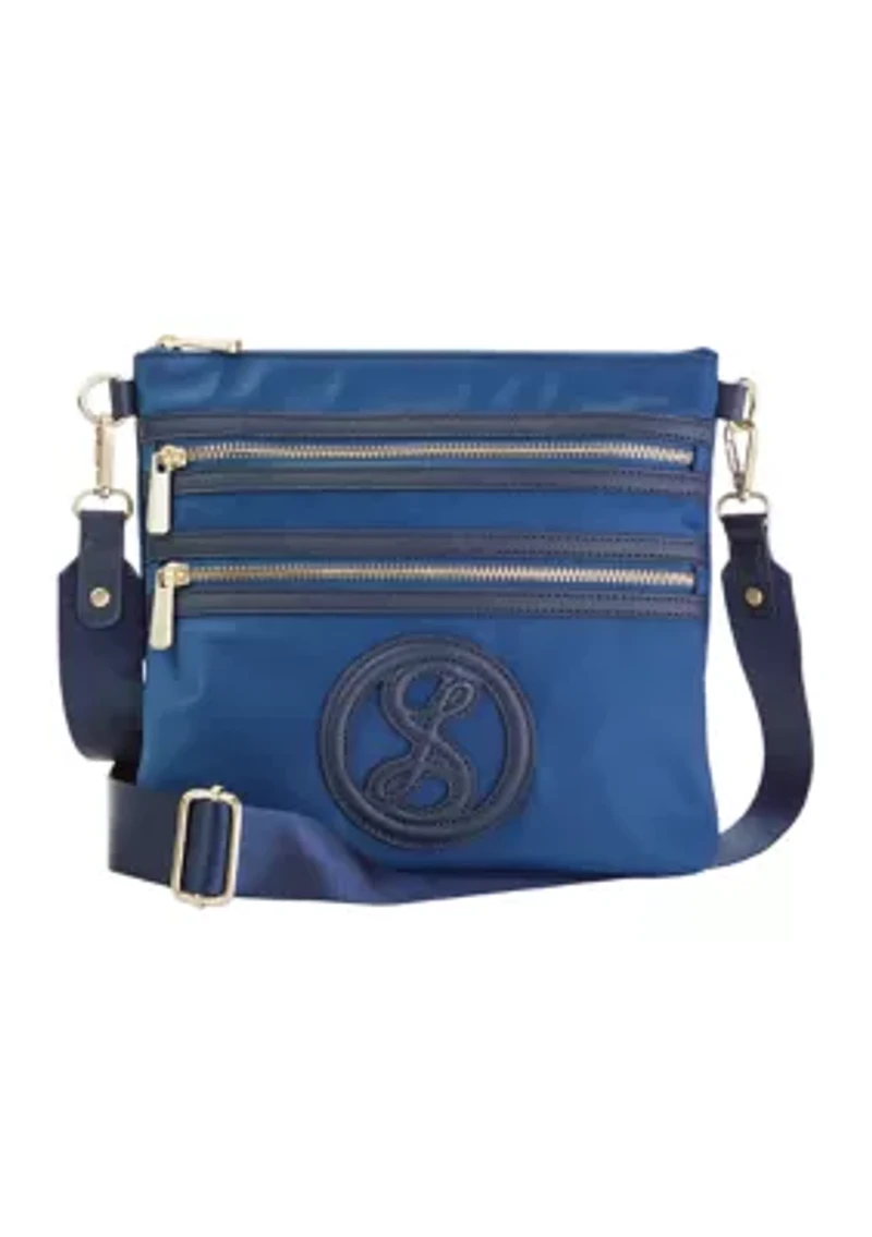Saffiano Leather Trim Double Zip Crossbody