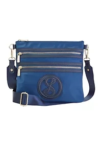 Saffiano Leather Trim Double Zip Crossbody