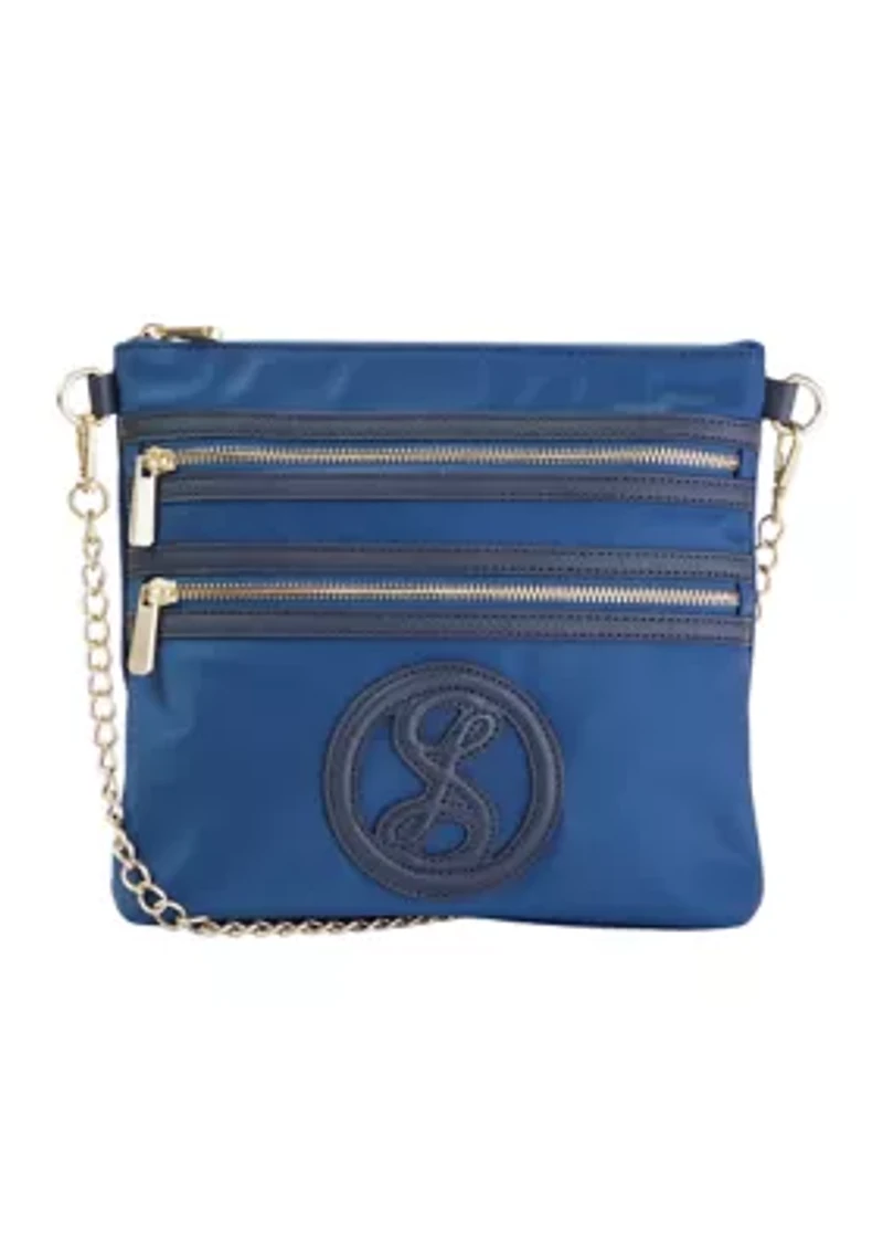 Saffiano Leather Trim Double Zip Crossbody