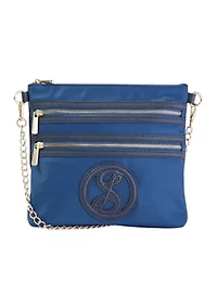 Saffiano Leather Trim Double Zip Crossbody