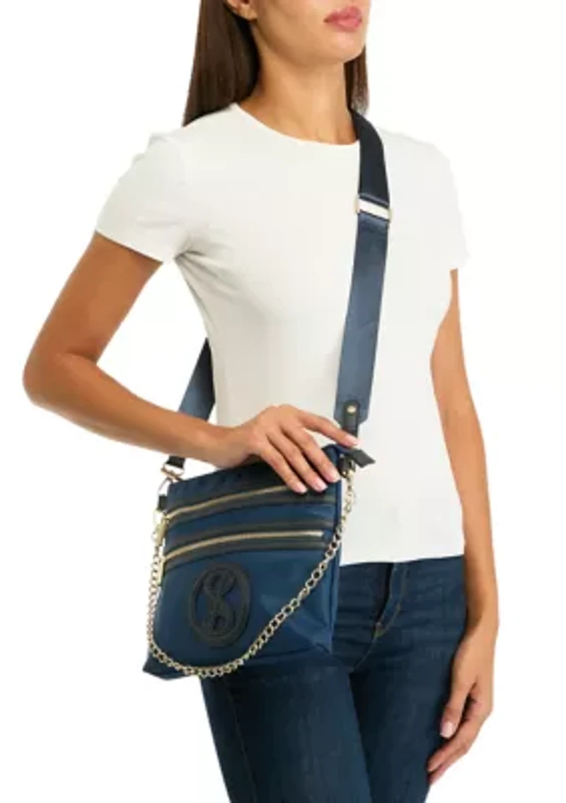 Saffiano Leather Trim Double Zip Crossbody