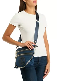 Saffiano Leather Trim Double Zip Crossbody