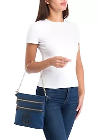 Saffiano Leather Trim Double Zip Crossbody