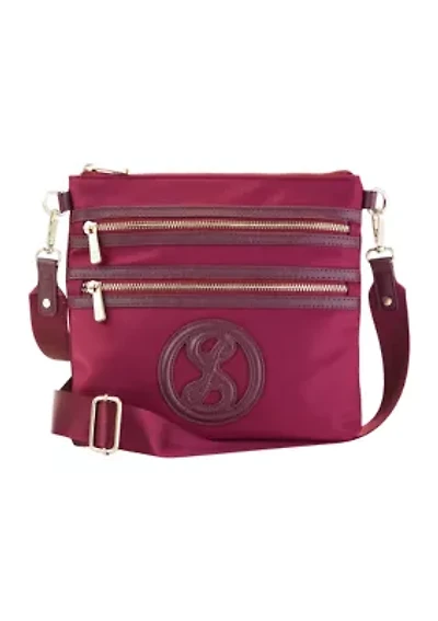 Saffiano Leather Trim Double Zip Crossbody