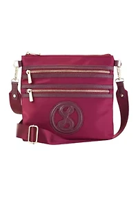 Saffiano Leather Trim Double Zip Crossbody