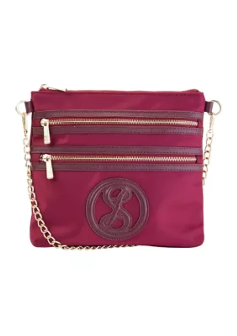 Saffiano Leather Trim Double Zip Crossbody