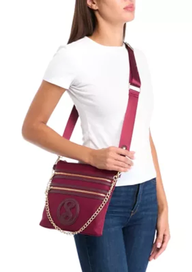 Saffiano Leather Trim Double Zip Crossbody