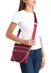 Saffiano Leather Trim Double Zip Crossbody