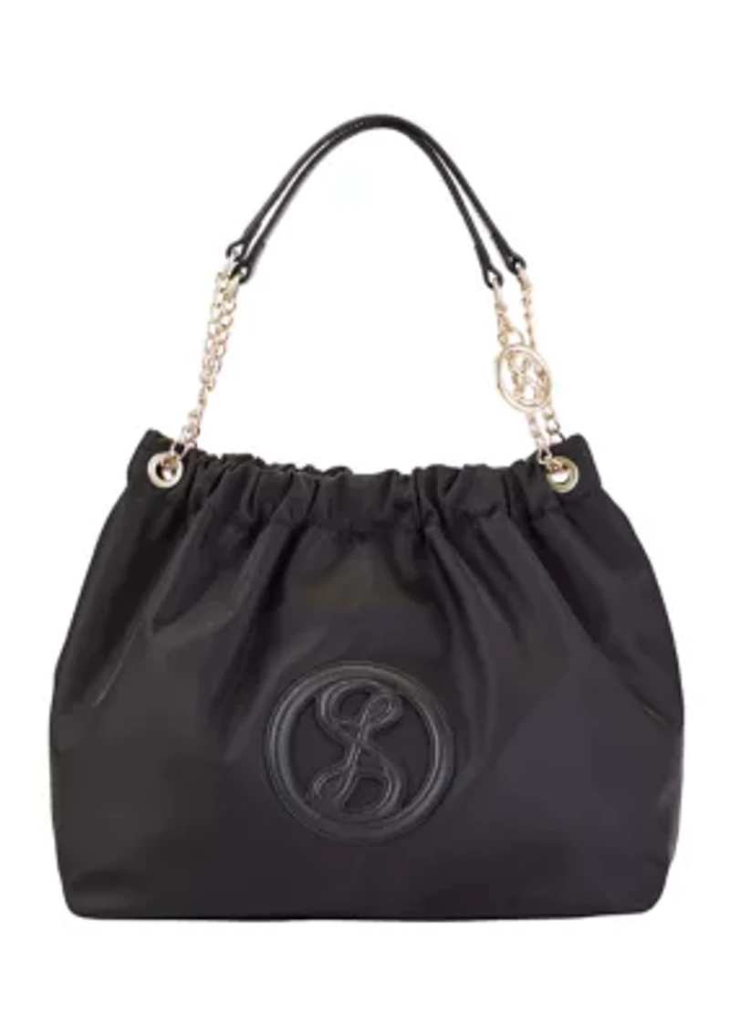 Saffiano Leather Trim Hobo Tote