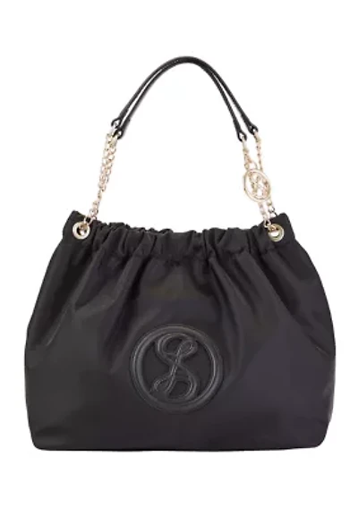 Saffiano Leather Trim Hobo Tote