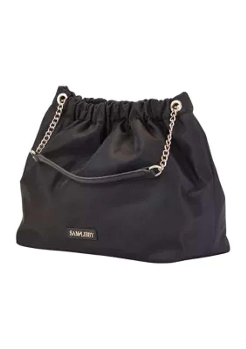 Saffiano Leather Trim Hobo Tote