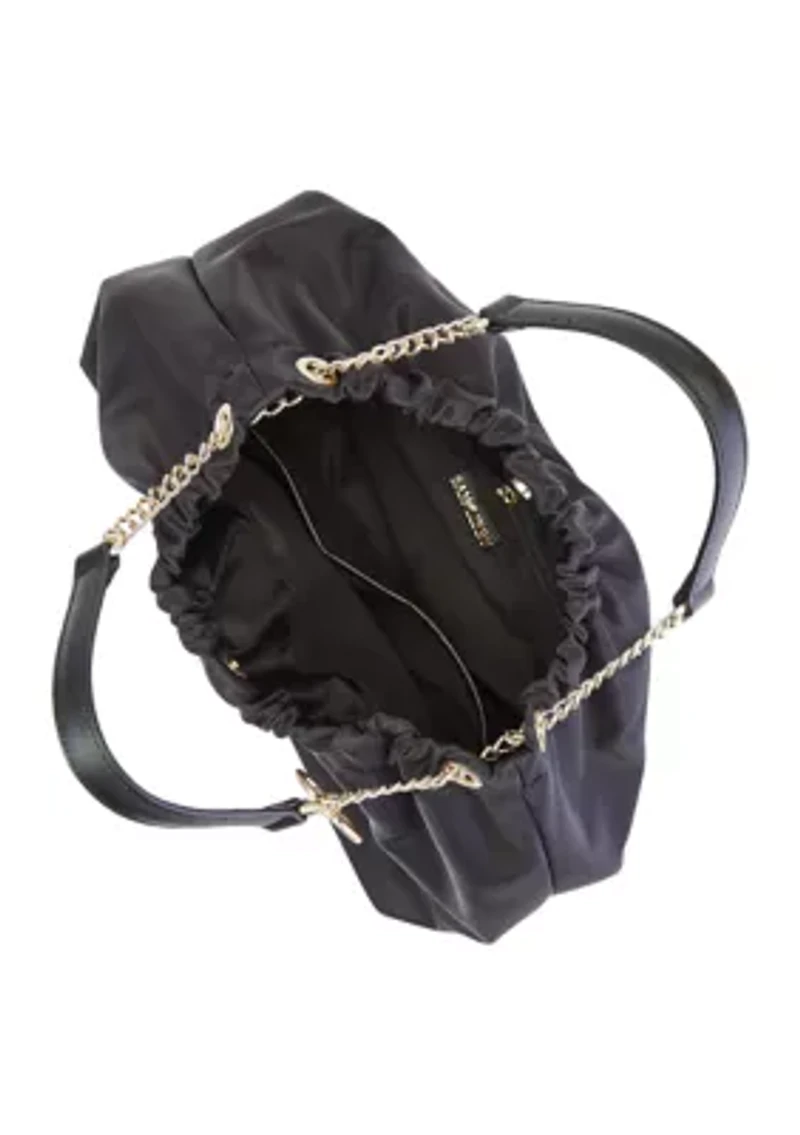 Saffiano Leather Trim Hobo Tote