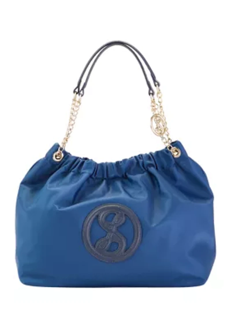 Saffiano Leather Trim Hobo Tote