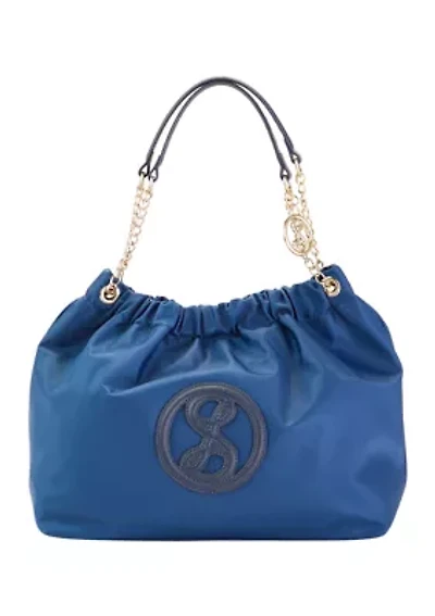 Saffiano Leather Trim Hobo Tote