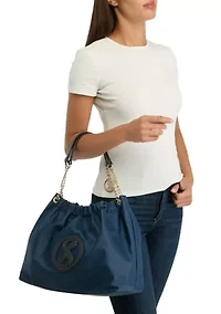 Saffiano Leather Trim Hobo Tote