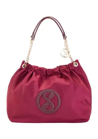 Saffiano Leather Trim Hobo Tote 