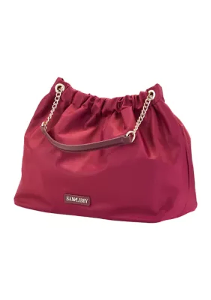 Saffiano Leather Trim Hobo Tote 