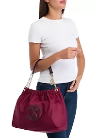 Saffiano Leather Trim Hobo Tote 
