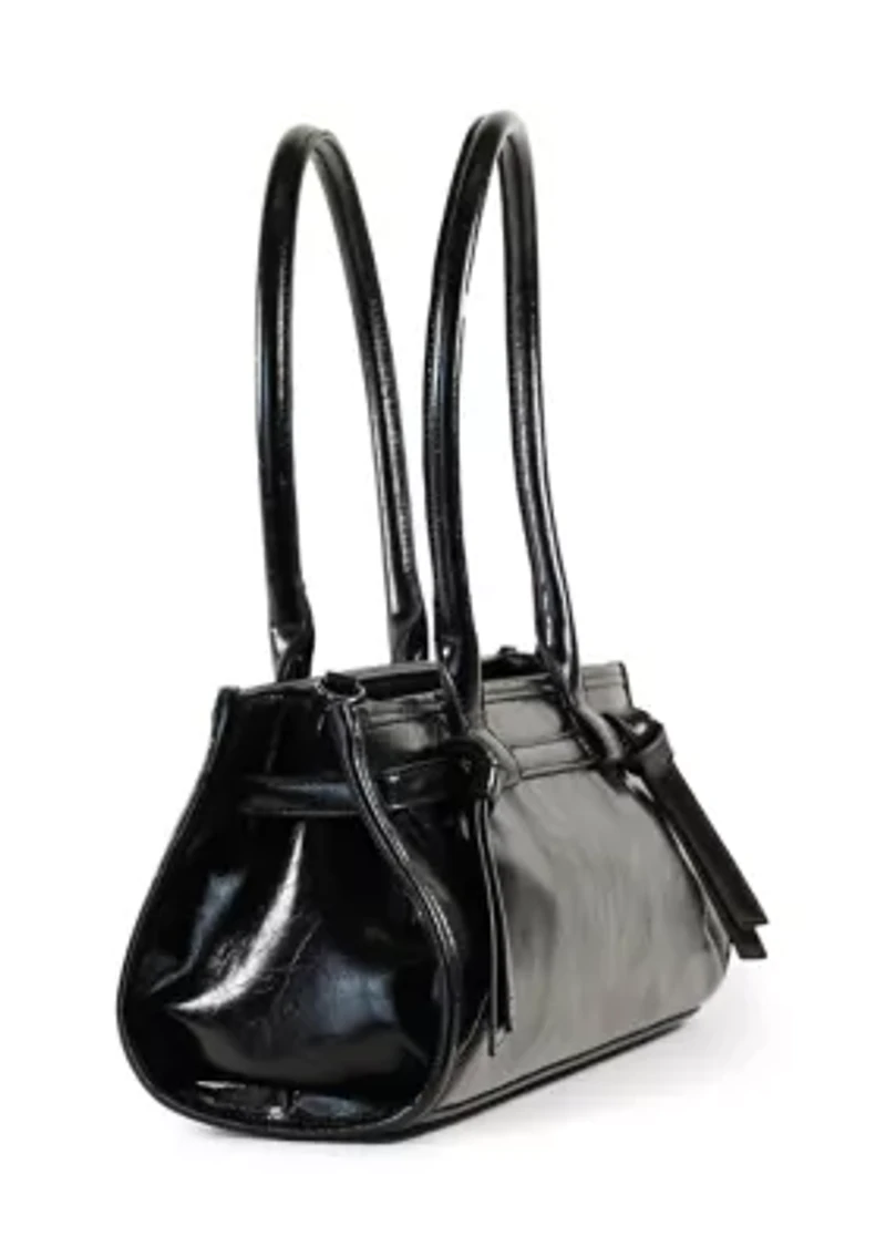 Onyx Belted Crackle Shoulder Bag