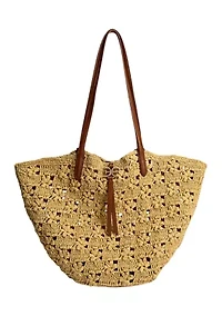 Layla Floral Raffia Fan Tote