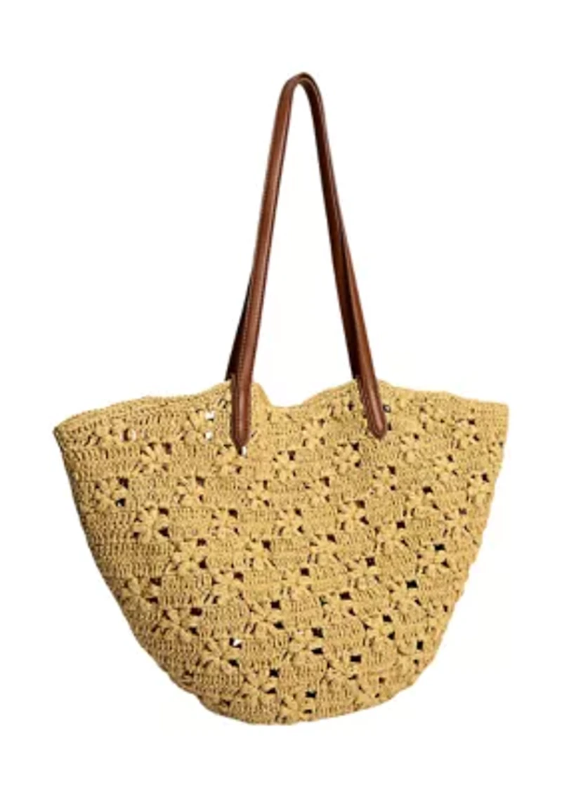 Layla Floral Raffia Fan Tote
