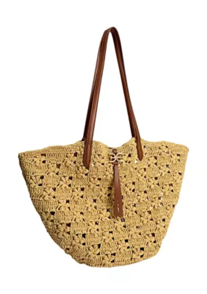 Layla Floral Raffia Fan Tote