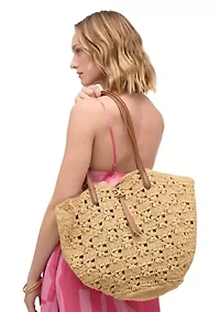 Layla Floral Raffia Fan Tote