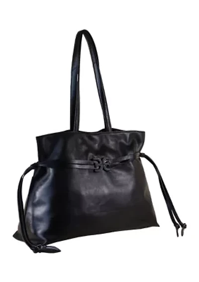 Poppy Large Drawsting Smooth Leather Tote Bag